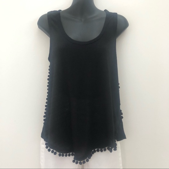Country Road XS Linen Tank Top Pom Pom Trim Black Staple piece Hi-low Hemline - Picture 11 of 11